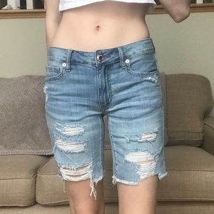 Long Ripped Jean Shorts